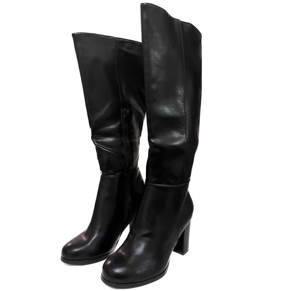 ASOS Truffle Collection wide fit heeled knee high boots in black